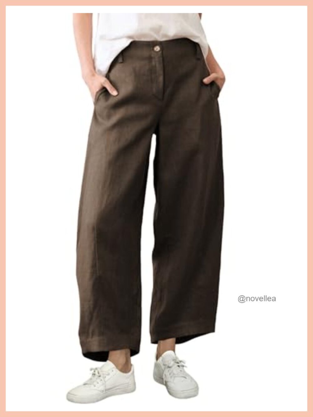 Women's Wide Leg Barrel Pants Cotton Linen High Waist Casual